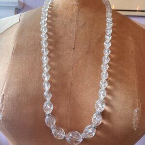 Vintage MCM clear plastic graduated bead with rhinestone rondelles necklace